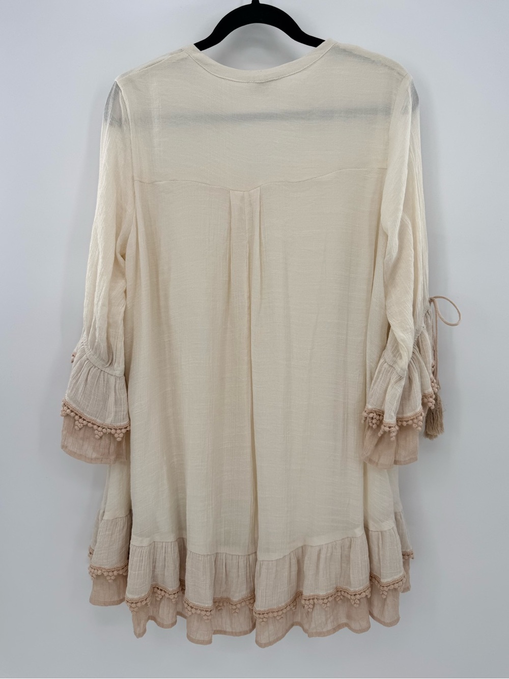 Umgee Boho Ruffle Mini Dress Pom Pom Trim Cottagecore Festival M Romantic - Picture 4 of 9
